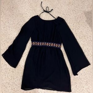 Altar’d State Black Boho Dress Size Large NWT Sheer Sleeve Tie Back Embroidered